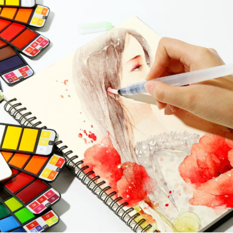 Ensemble de peinture aquarelle couleur soluble dans l'eau, stylo à eau
