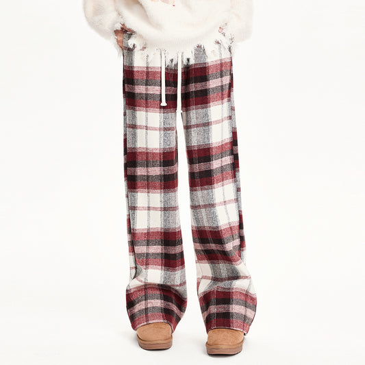 Plaid Men's Baggy Straight Trousers