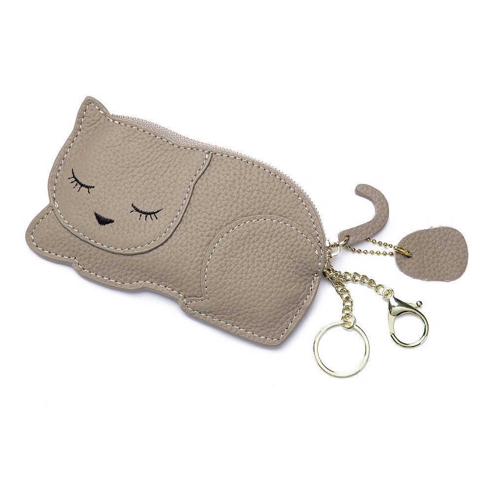 Porte-monnaie Ultra-mince en cuir véritable pour chat, sac à clés pour célébrités d'internet