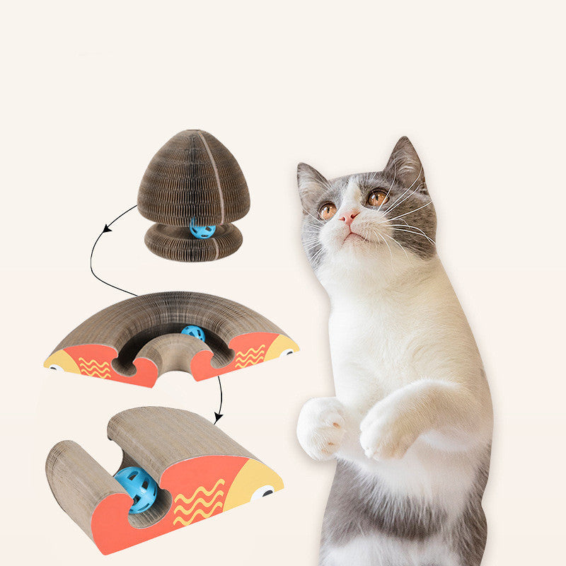 Rascador para gatos plegable, órgano mágico, juguete con campana, garra de molienda para gatos, marco de escalada, juguetes interactivos redondos corrugados para gatos
