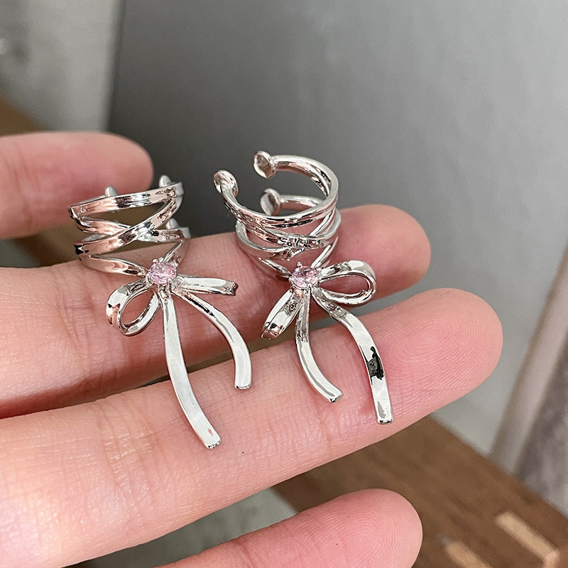 Clip d'oreille Style Ballet froid, boucles d'oreilles avec nœud en ruban, à la mode