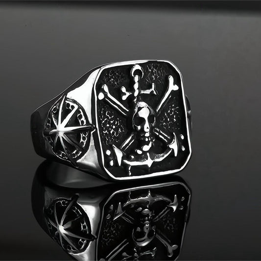 Anillo de hombre Pirate Eight Awn Star Vintage Acero inoxidable