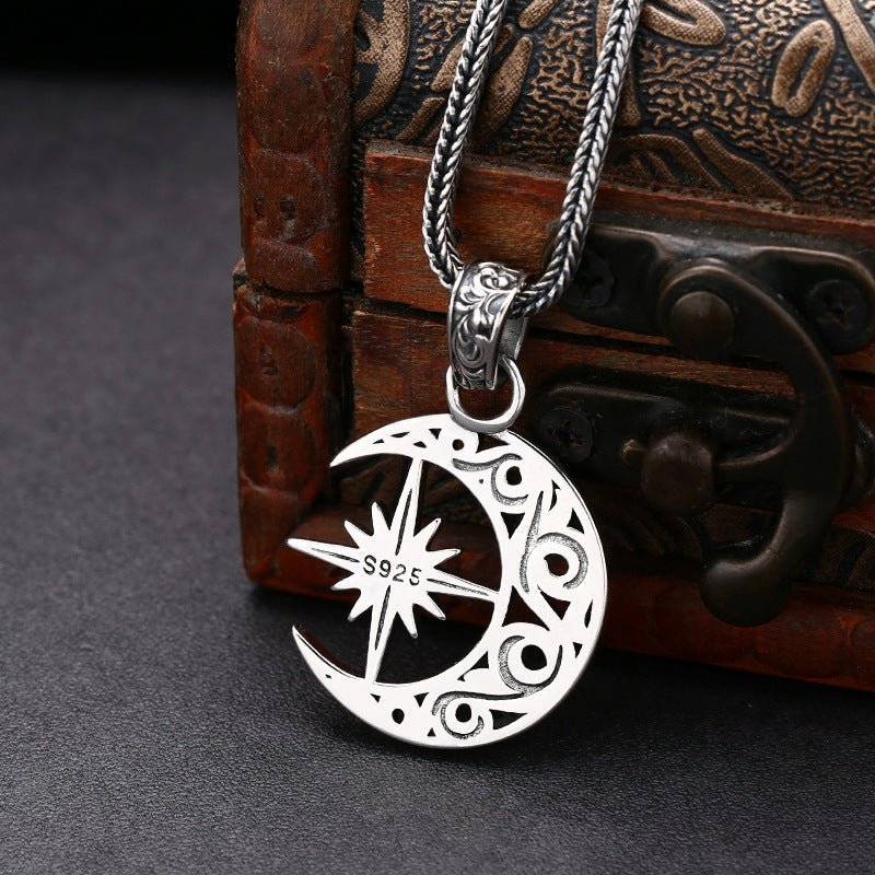 925 Sterling Silver Moon Asterism Necklace Pendant