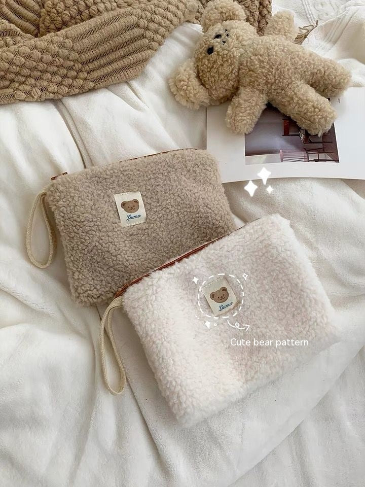 Sac de rangement pour cosmétiques, ours mignon en peluche portable