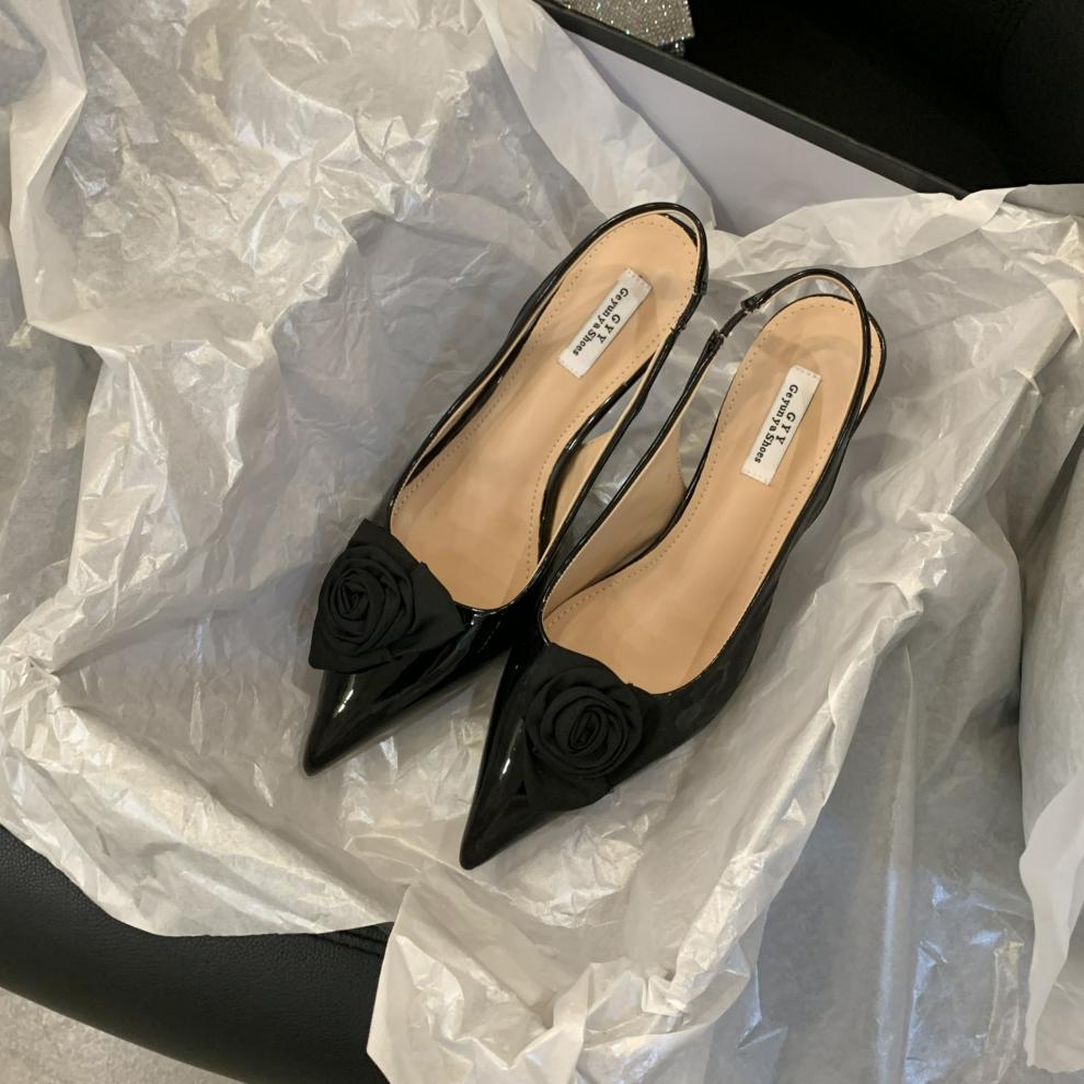 Mode Fleur Talon Haut Bout Pointu Slingback Vêtements D'extérieur Chaussures À Talons Aiguilles