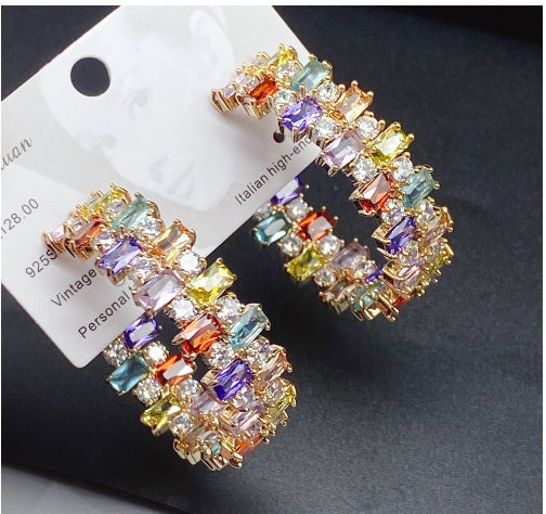 Boucles d'oreilles à tige en zircon, anneau d'oreille à aiguille en argent sterling plaqué cuivre