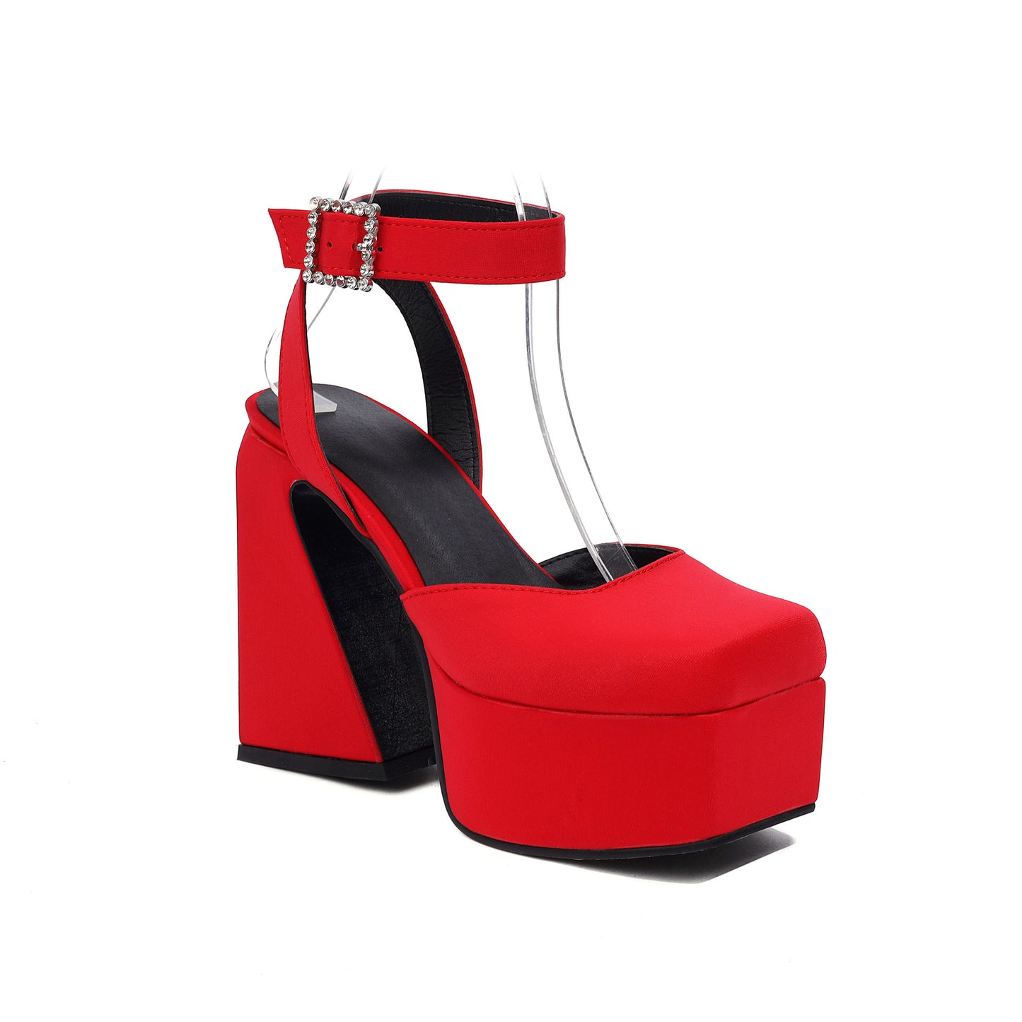 Sandales à talons hauts épais avec boucle mate pour femmes