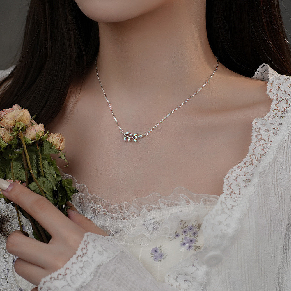 Sterling Silver Colorful Zircon Branch Necklace