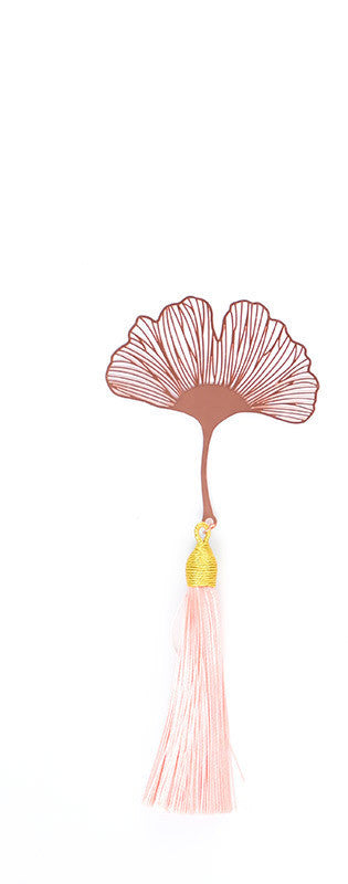 Marcador de hoja de albaricoque con borla de hoja de arce chapado hueco con patrón de papel creativo de Metal