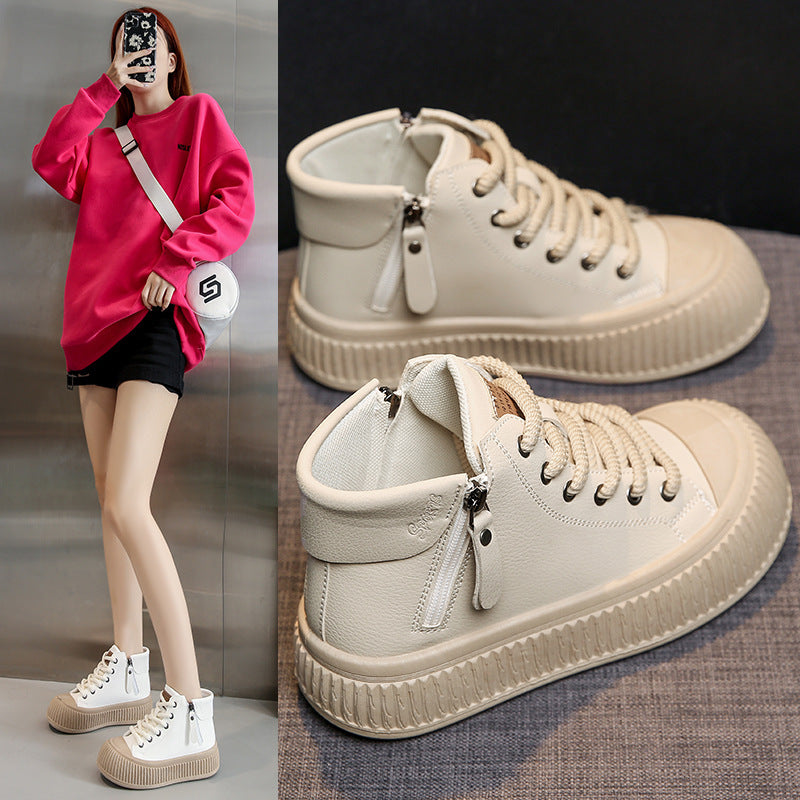 Chaussures blanches à fermeture éclair latérale pour femmes, chaussures de skate de sport décontractées