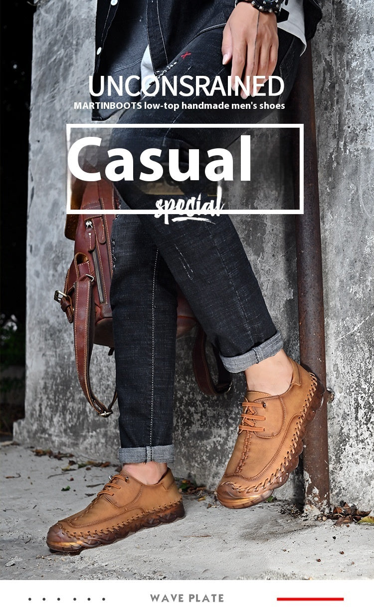 Casual Pumps British Retro Outdoor Soft Surface Hand-stitched Leather Shoes