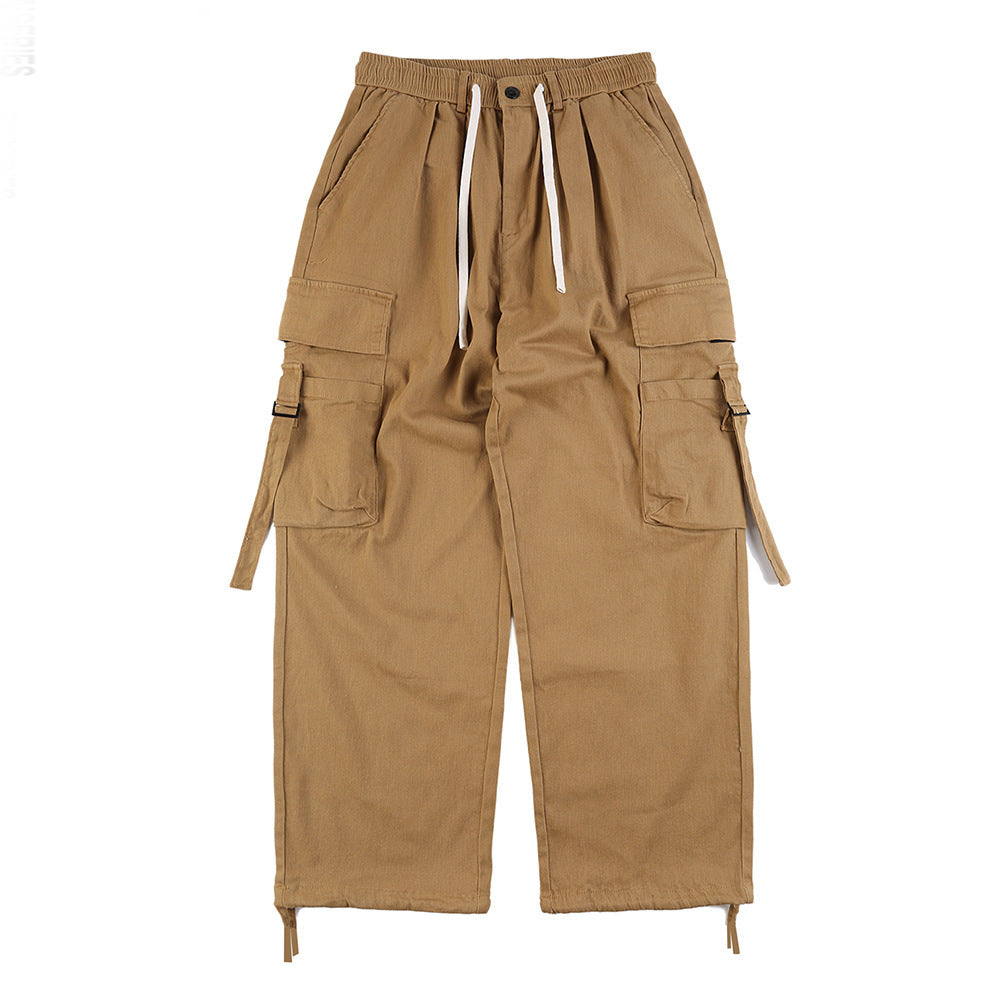 American High Street Personalized Pocket Ribbon Loose Wide-leg Overalls