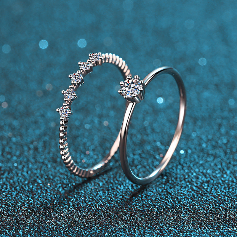 Bague Moissanite plaquée argent sterling, bague de couple à huit griffes, bague en diamant