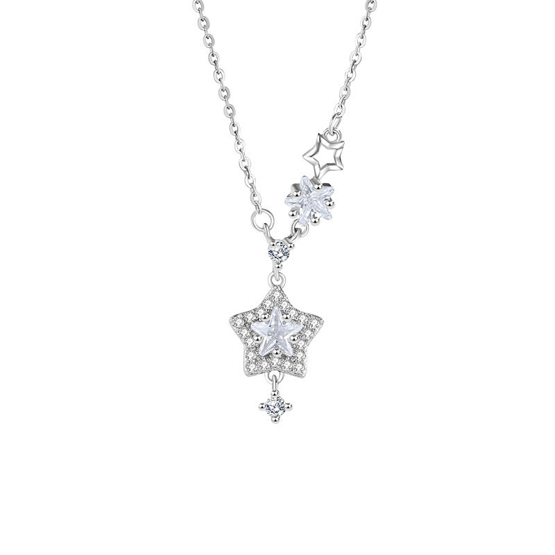 Sterling Silver 925 Necklace Women's Simple Non-mainstream Style Zircon Clavicle Chain