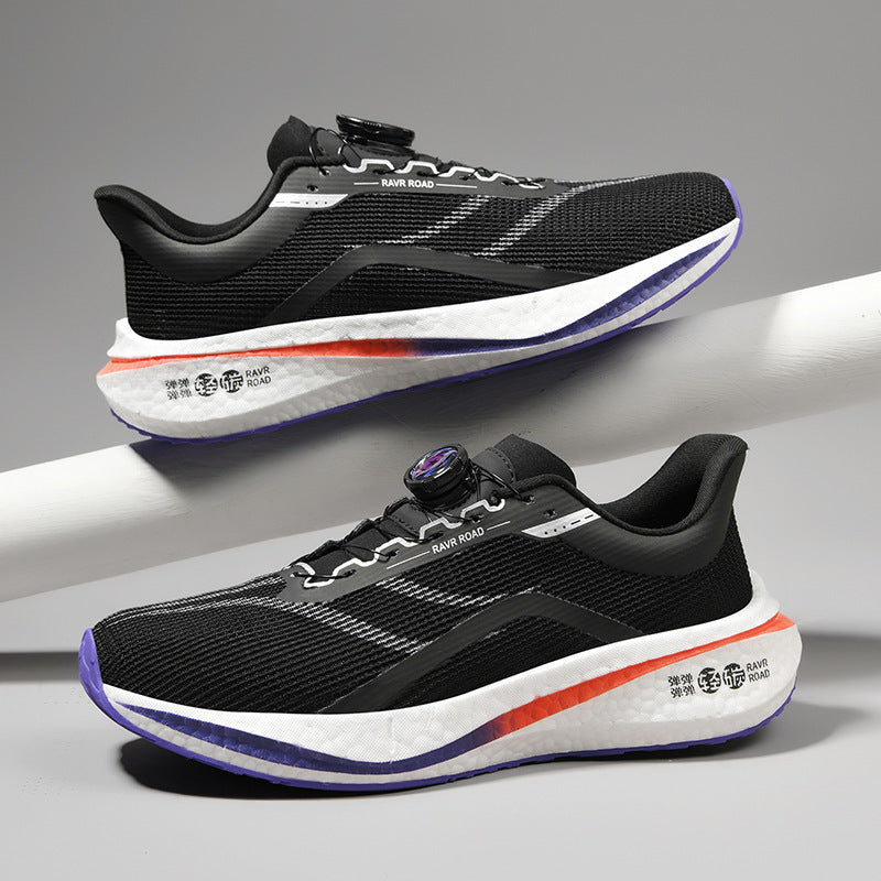 Zapatos de carreras con placa de carbono y palomitas de maíz con botón giratorio