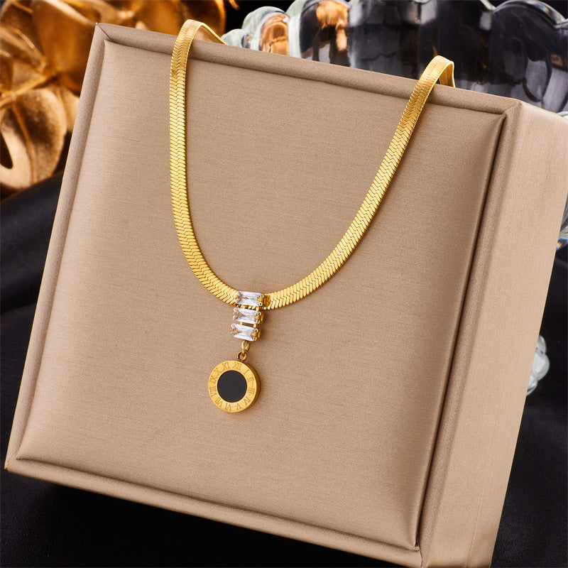 Collier double en acier titane avec pendentif carré diamant