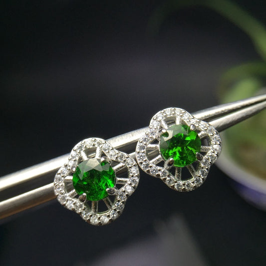 Boucles d'oreilles à tige en argent 925 avec émeraude diopside incrustée