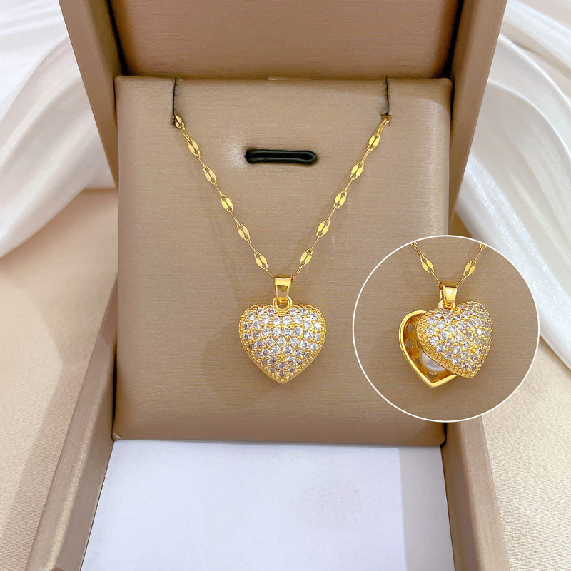 Xiaohongshu New Loving Heart Zircon Necklace For Women