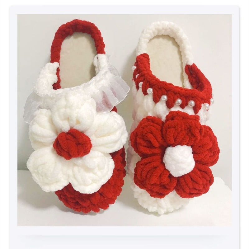 Chaussures à crochet faites à la main, nouveau motif bouffant, pantoufles tissées, paquet matériel