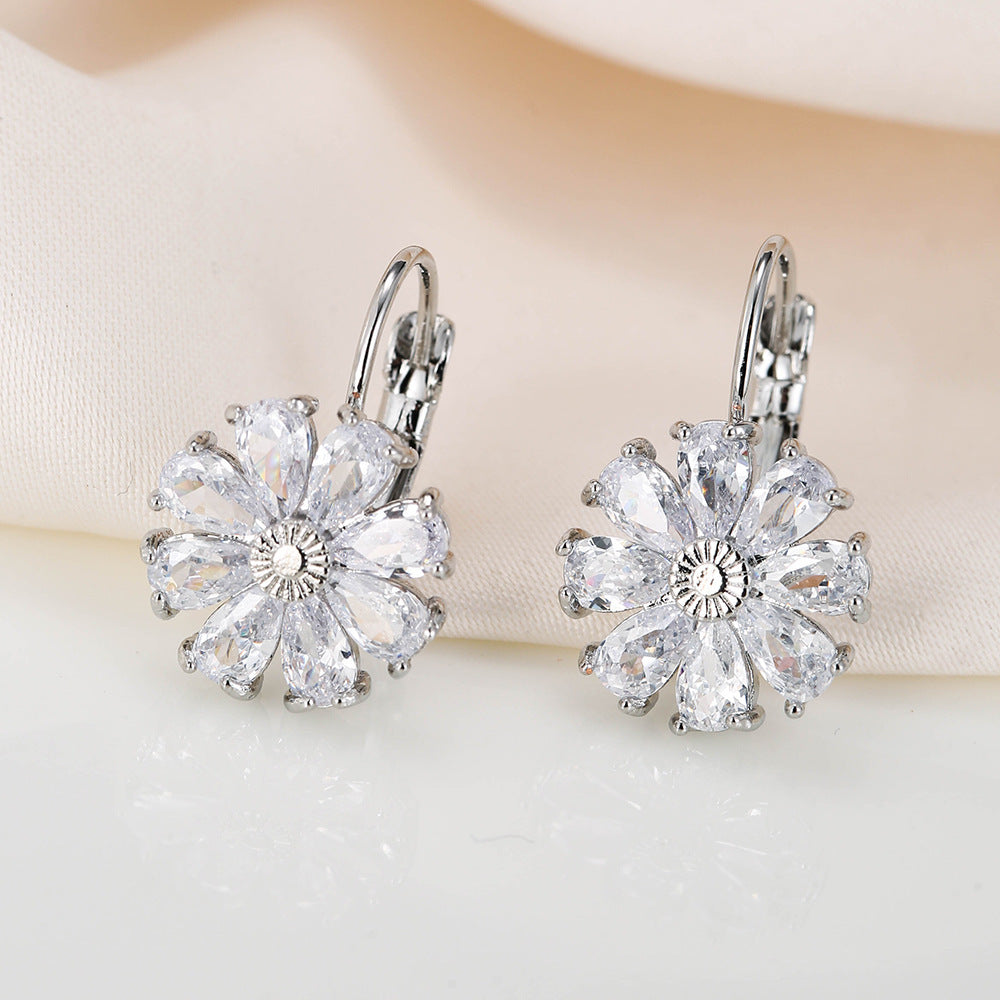 Boucles d'oreilles rondes à fleurs colorées en Zircon AAA, simples, classiques, en cristal