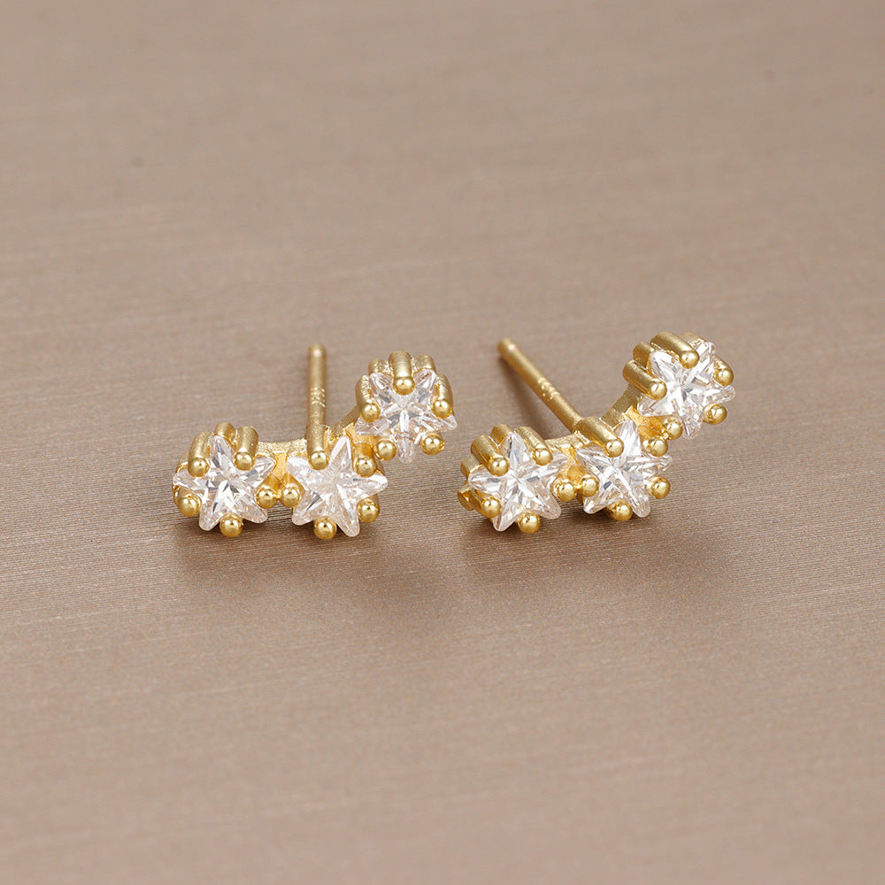 Aiguille en argent sterling étoiles géométriques trois grands clous d'oreilles en zircon léger luxe et simplicité