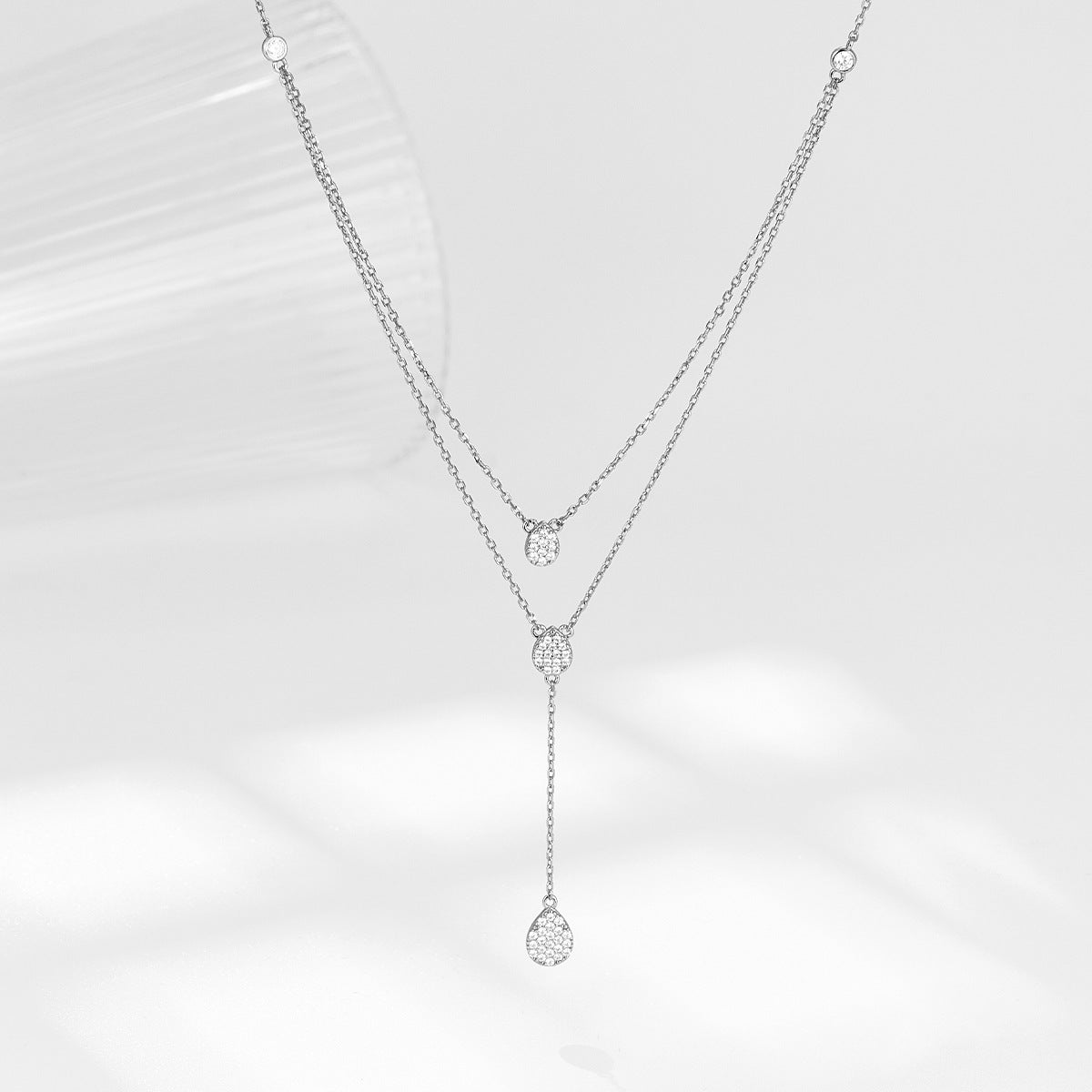 Collar de doble capa con diamantes de gota de agua para mujer, cadena de clavícula de alta calidad, Simple, elegante, de plata 925