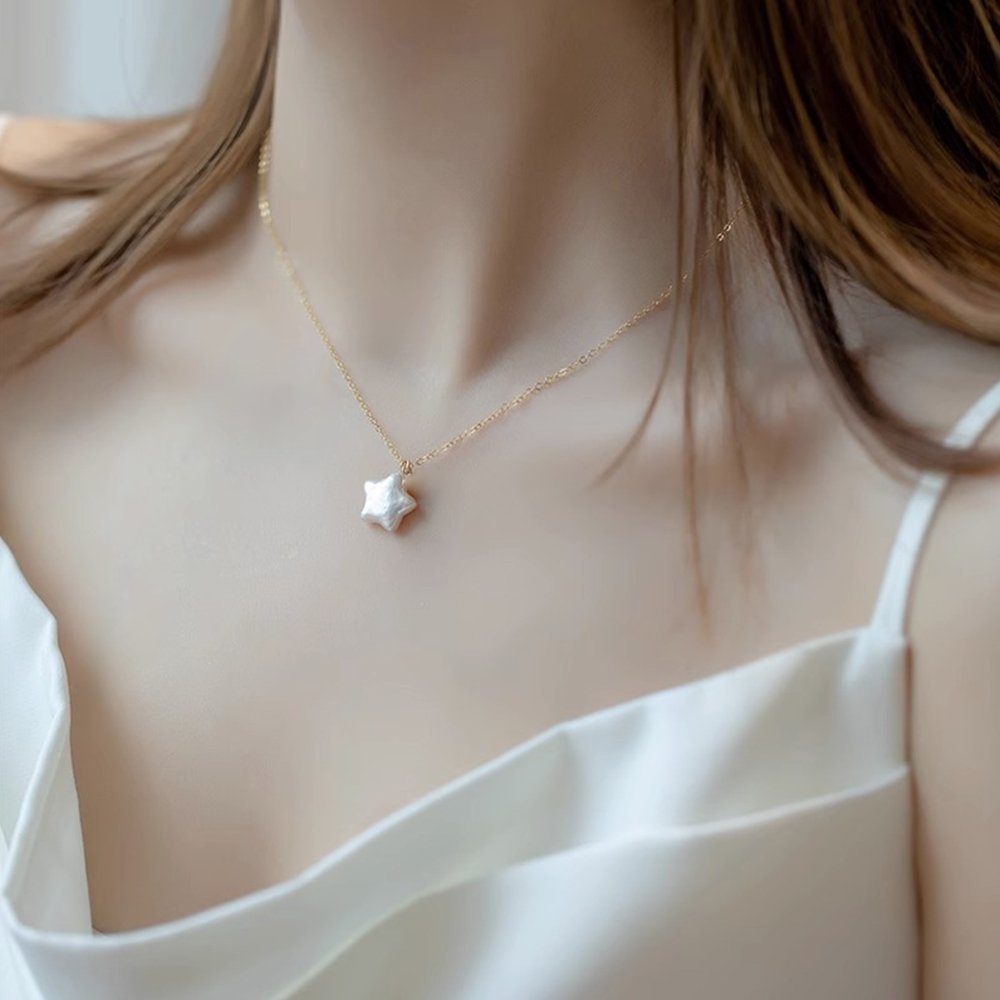 Collier Simple Etoiles Coeur Perle d'Eau Douce