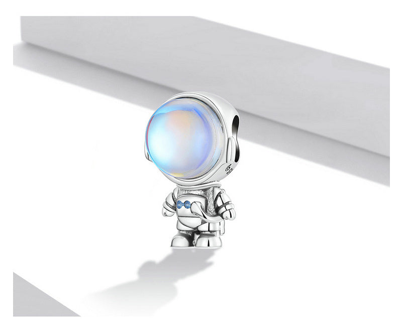 Pulsera de plata de ley S925 con cuentas de astronauta, cuentas simples de circonita para aventuras espaciales