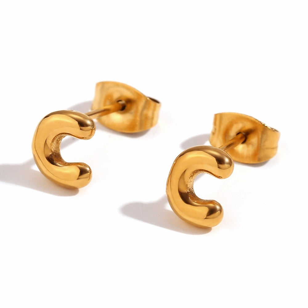 Titanium Steel Earrings 18K Gold Mini Alphabet Letter Earrings Women