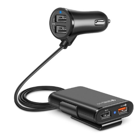 Compatible con el cargador de coche del asiento trasero QC3.0 2.4A3.1A 4 USB con cable un clip