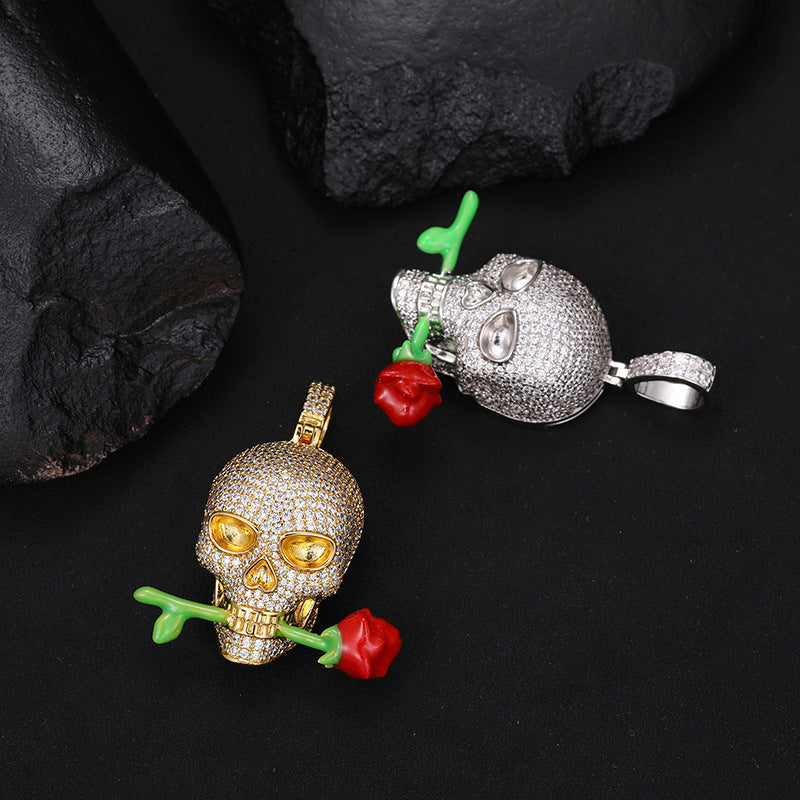 Colgante luminoso de calavera con rosa epoxi