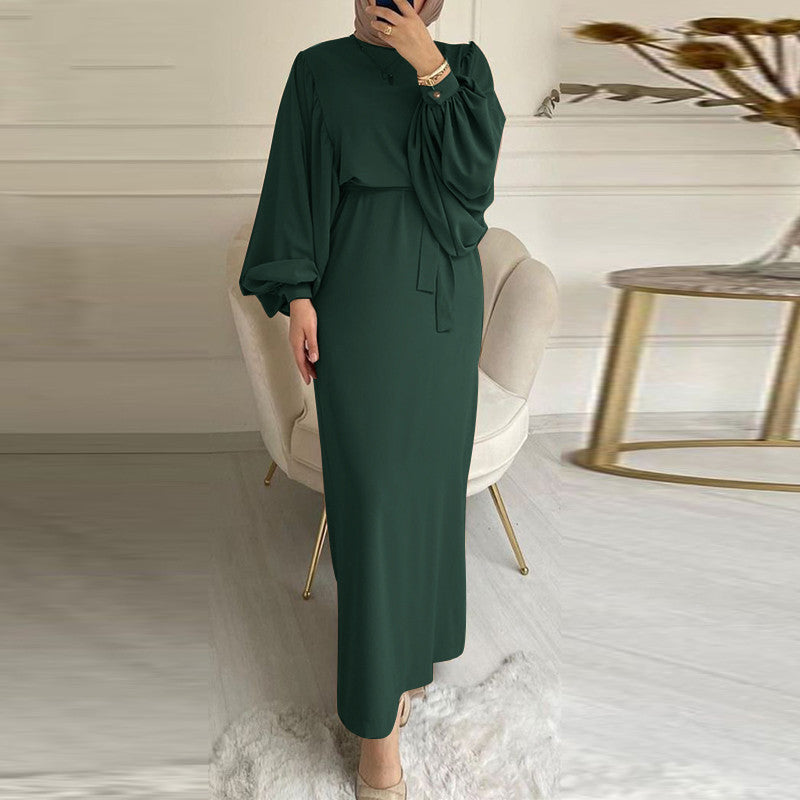Robe musulmane décontractée à manches longues de couleur unie