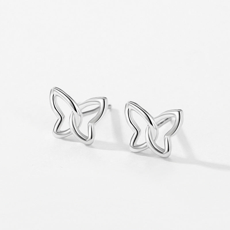 Female Sweet S925 Sterling Silver Butterfly Hollow Ear Stud