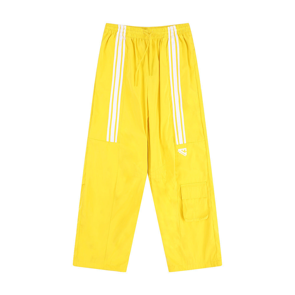 Men's Striped Stitching Ruffle Thin Ankle-tied Drawstring Sports Pants
