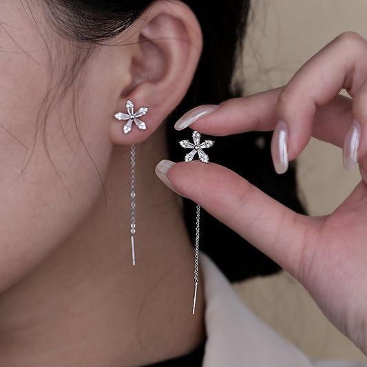 Boucles d'oreilles longues fleur de cristal pour femmes