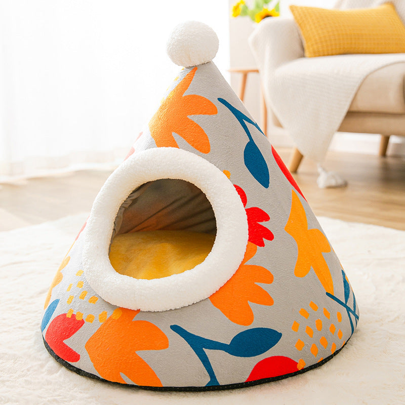 Litière pour chat de maison de yourte triangulaire pour chats litière pour animaux de compagnie fermée