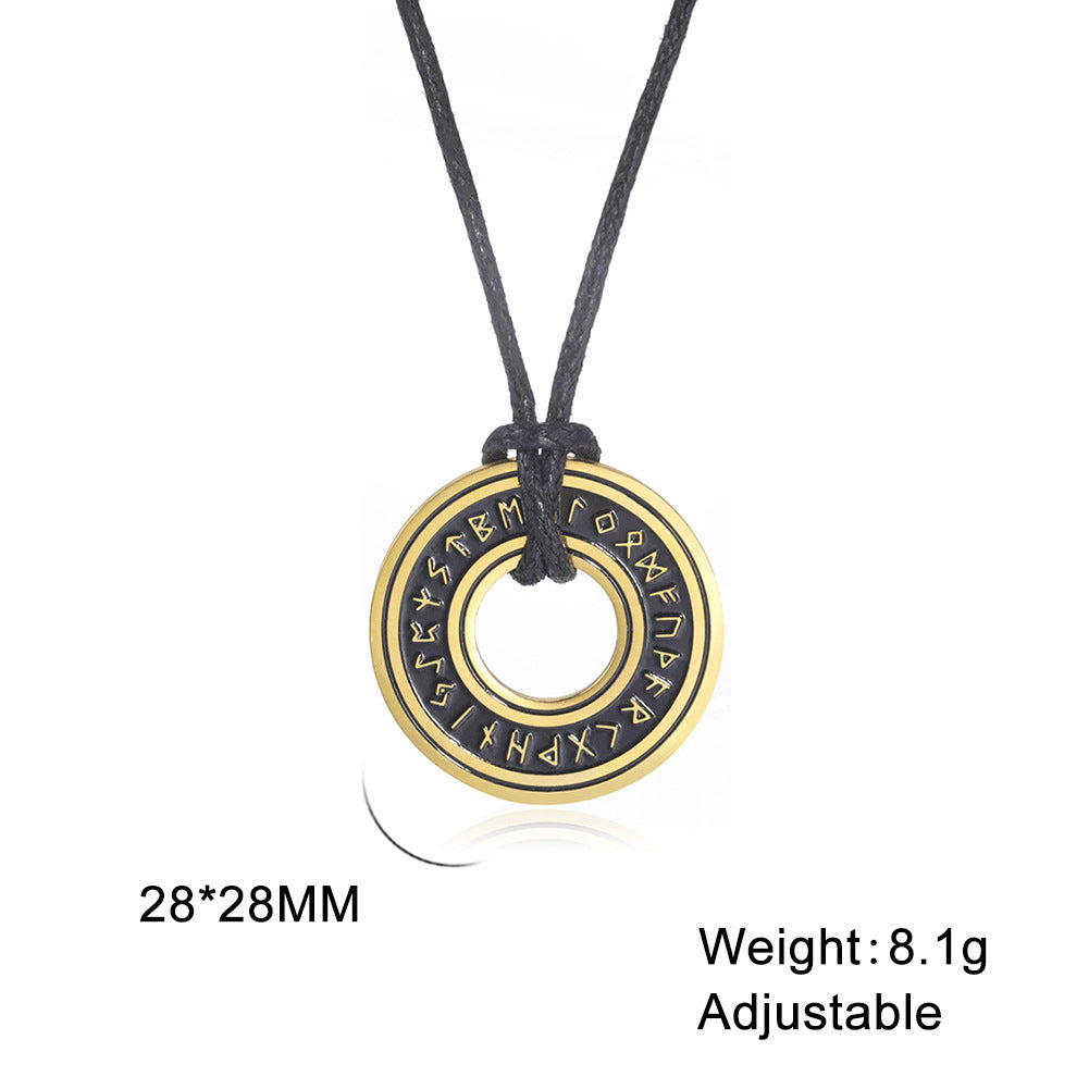 Collier avec pendentif en forme de cercle de runes viking vintage, ornement en acier inoxydable