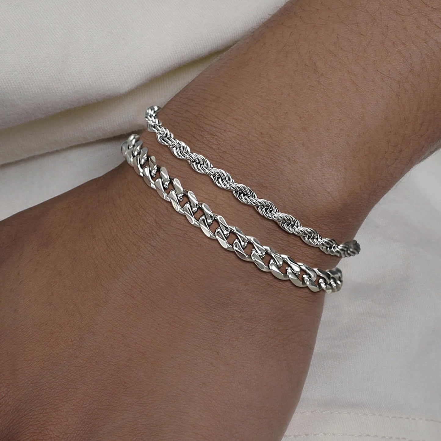 Men's Stainless Steel Cuban Twist Bracelet Two-piece Set