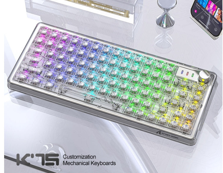 Attack Shark K75RGB Teclado inalámbrico mecánico Bluetooth con junta transparente y conexión en caliente