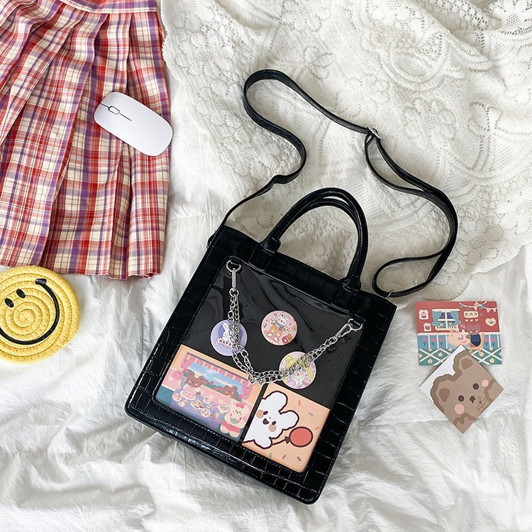 Mignon carré Transparent étudiant grande capacité épaule bandoulière sac à main