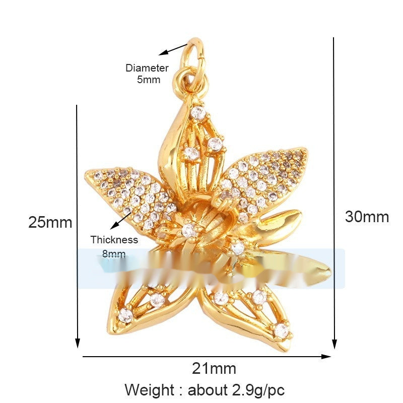 Pure Copper Micro-inlaid Color Flower Zircon Hollow Glossy Flower Listing