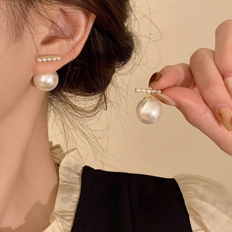 925 Sterling Silver Needle Pearl Stud Earrings Women's All-match Refined Simple