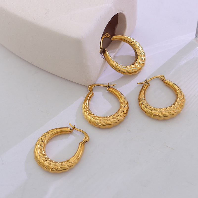 Boucles d'oreilles de blé en forme de U plaquées or, Style unisexe, grâce géométrique raffinée, en acier titane