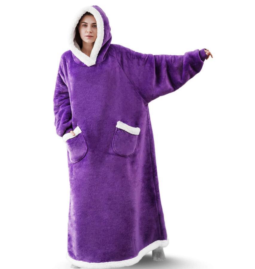 Super Long Flannel Blanket With Sleeves Winter Hoodies Sweatshirt Women Men Pullover Fleece Giant TV Blanket Oversized