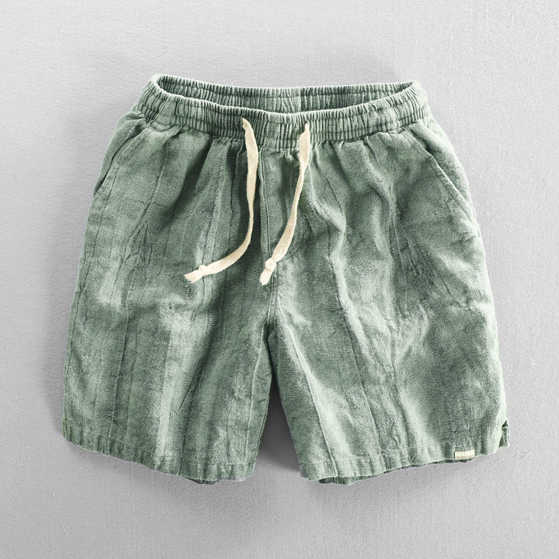 Men's Casual Cropped Pants Cotton Linen Dirty Dyed Contrast Color Loose Plus Size Shorts