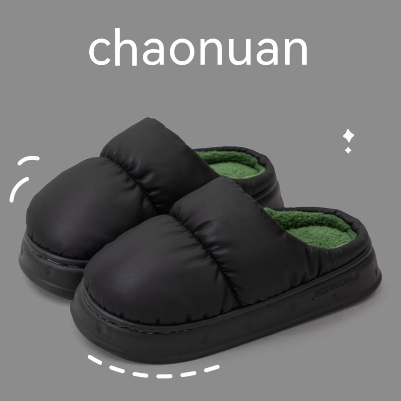 Pantoufles en coton imperméables en latex et peluche chaudes antidérapantes pour la maison