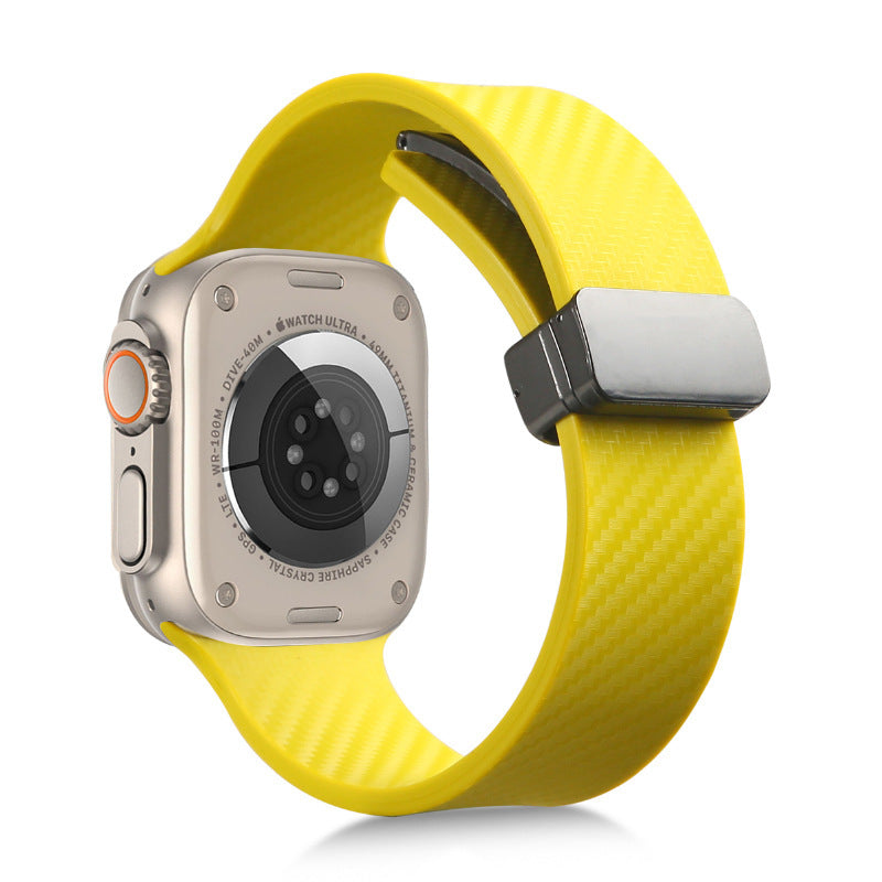 Suitable Watch Band Double Color Carbon Fiber Pattern Magnetic Buckle Silicone Strap