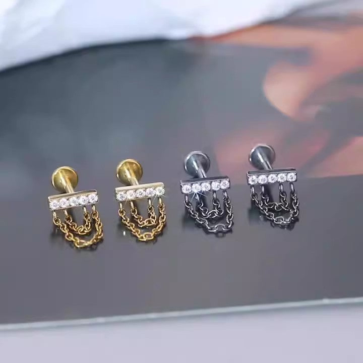 Couronne d'oreille en titane pur, fil interne, chaîne, pendentif, clous d'oreille, trèfle, Labret, produit de perçage
