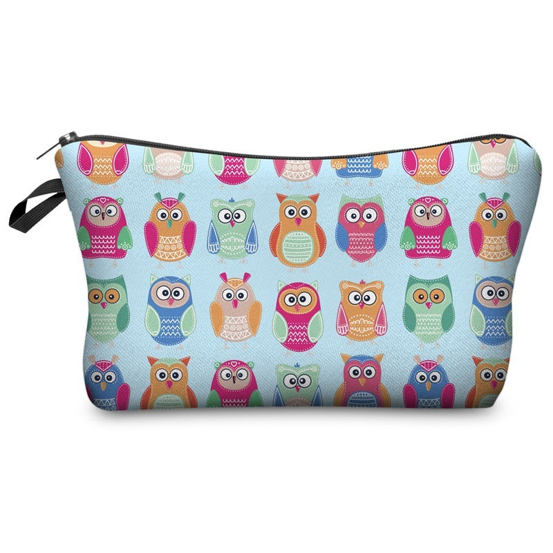 Cartoon Cute Owl Print Cosmetic Bag