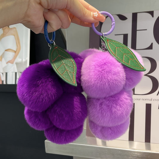 Porte-clés de voiture en poils de lapin Rex véritable, pendentif en raisin